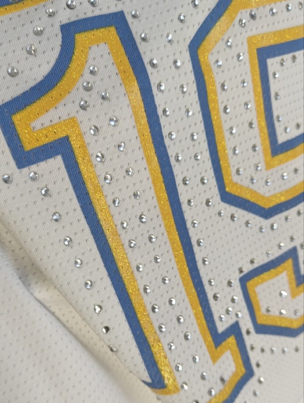 Champion White UCLA Rhinestone Jersey Top with Blue and Gold Accents - Picture 2 of 6